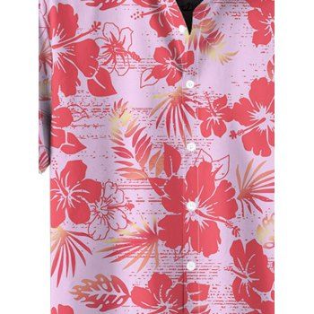 Hibiscus Leaf Print Vacation Shirt Button Up Short Sleeve Shirt