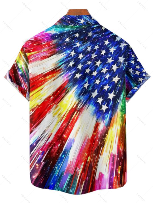 Independence Day Couple Outfit American Flag Elements Pattern Spaghetti Strap Dress and Roll Up Sleeve Shirt Patriotic Matching Outfit - multicolor A S | US 4