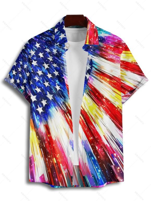 Independence Day Couple Outfit American Flag Elements Pattern Spaghetti Strap Dress and Roll Up Sleeve Shirt Patriotic Matching Outfit - multicolor A S | US 4