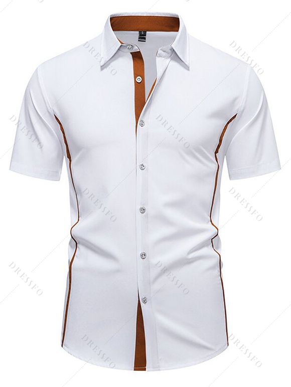 Chemise boutonnée de couleur contrastée pour homme, col rabattu, manches courtes, décontractée - Blanc XXL | US 12