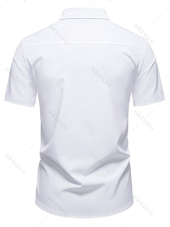 Chemise boutonnée de couleur contrastée pour homme, col rabattu, manches courtes, décontractée - Blanc XXL