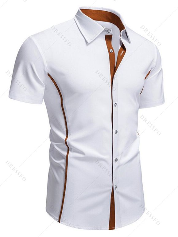 Chemise boutonnée de couleur contrastée pour homme, col rabattu, manches courtes, décontractée - Blanc XXL
