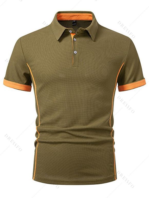 T-shirt à manches courtes et col rabattu pour homme, couleur contrastée, décontracté - multicolor A L | US 8