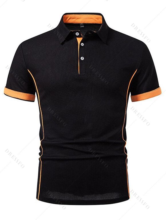 T-shirt à manches courtes et col rabattu pour homme, couleur contrastée, décontracté - Noir XXL | US 12