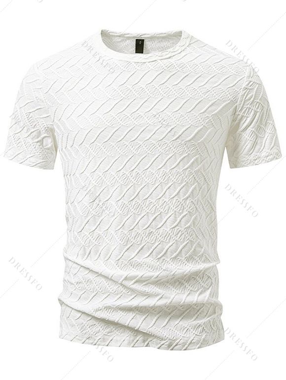 T-shirt décontracté à manches courtes et col rond pour homme, couleur unie, imprimé texturé, été - Blanc XXL | US 12