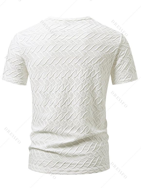 T-shirt décontracté à manches courtes et col rond pour homme, couleur unie, imprimé texturé, été - Blanc XXL