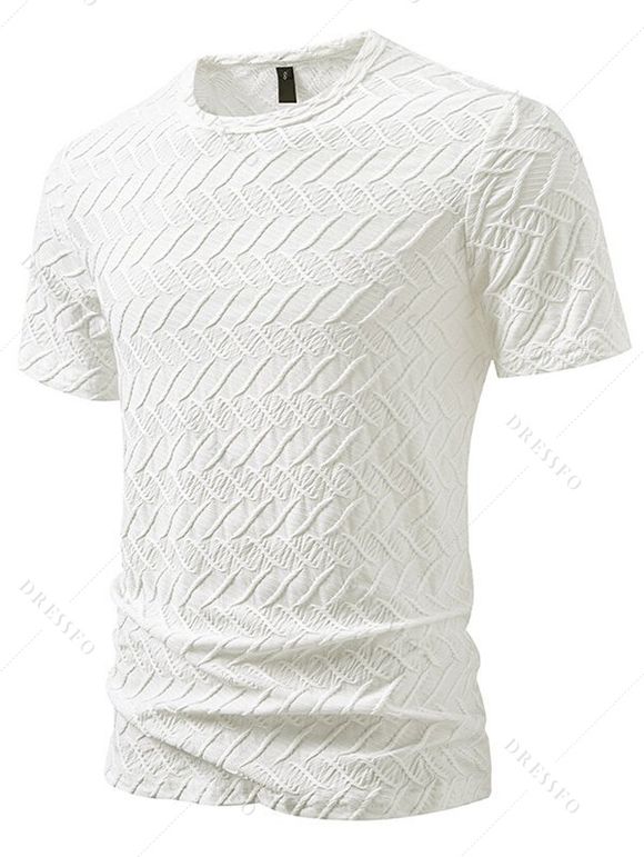 T-shirt décontracté à manches courtes et col rond pour homme, couleur unie, imprimé texturé, été - Blanc XXL