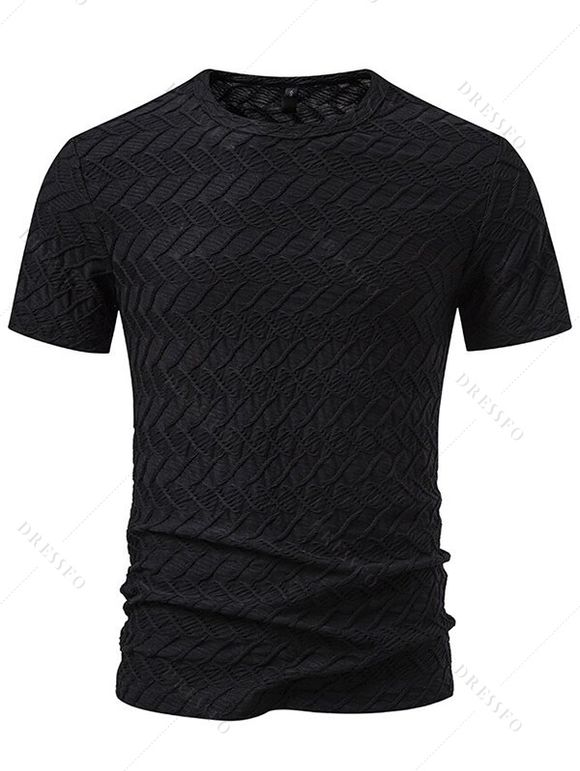 T-shirt décontracté à manches courtes et col rond pour homme, couleur unie, imprimé texturé, été - Noir XXL | US 12