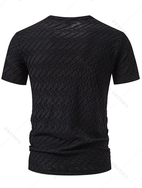 T-shirt décontracté à manches courtes et col rond pour homme, couleur unie, imprimé texturé, été - Noir L