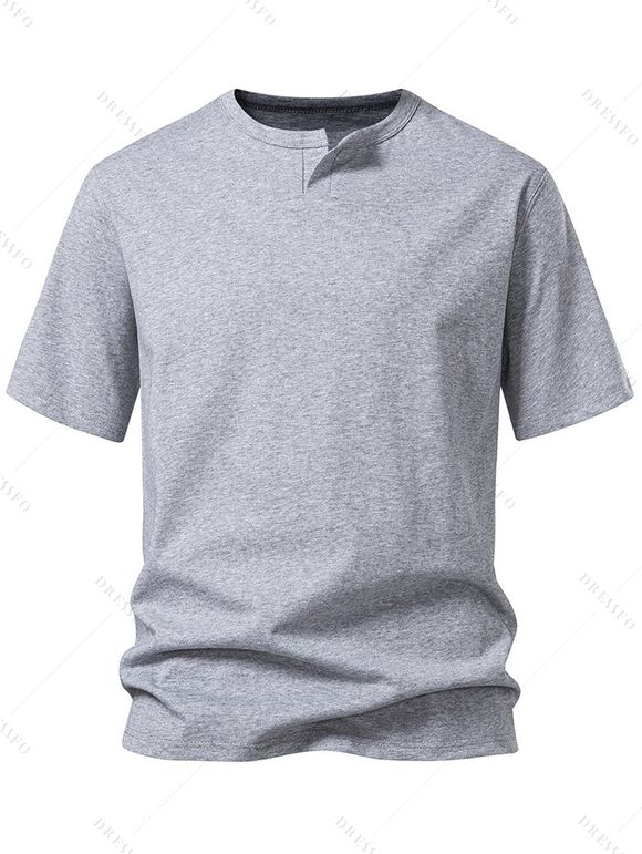T-shirt décontracté à col rond et manches courtes pour homme, couleur unie, avec encoche en V, pour l'été - Gris Clair XXL | US 12