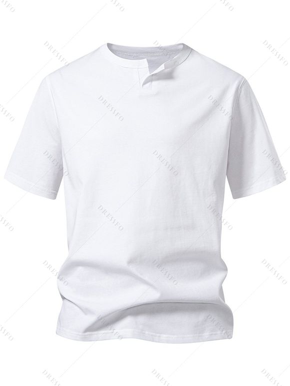 T-shirt décontracté à col rond et manches courtes pour homme, couleur unie, avec encoche en V, pour l'été - Blanc XL | US 10