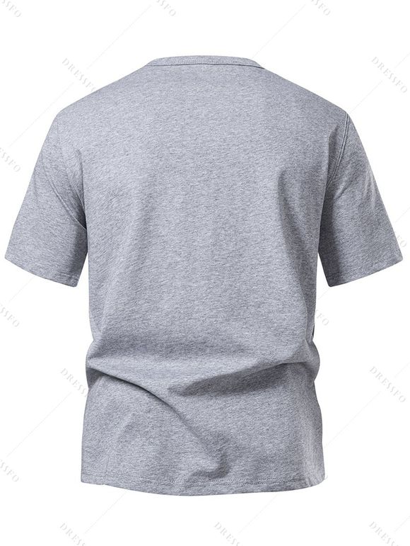 T-shirt décontracté à col rond et manches courtes pour homme, couleur unie, avec encoche en V, pour l'été - Gris Clair XXL