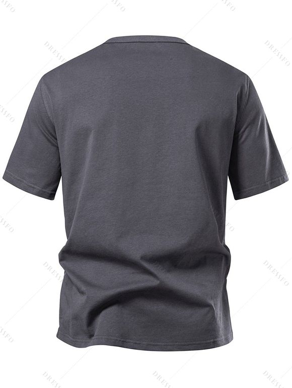 T-shirt décontracté à col rond et manches courtes pour homme, couleur unie, avec encoche en V, pour l'été - Gris Foncé S