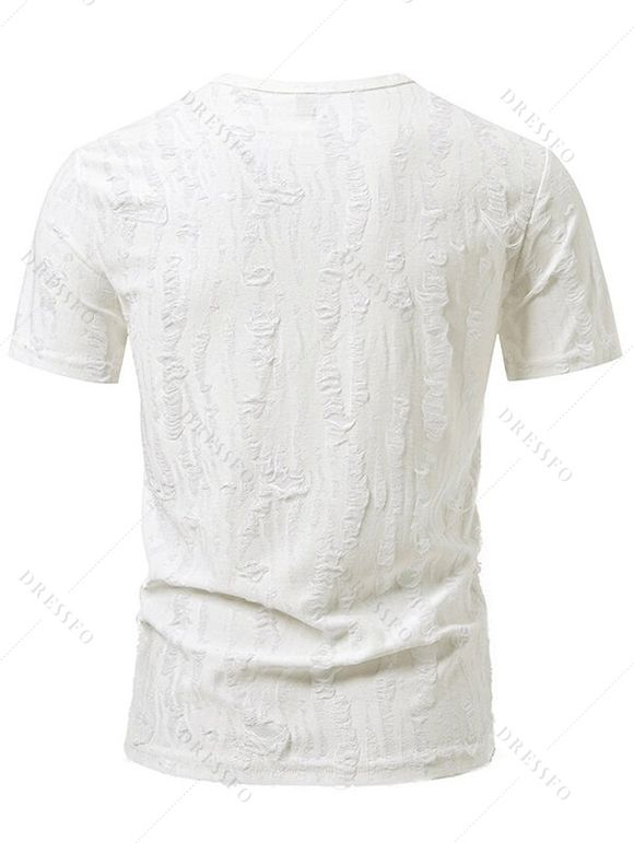 T-shirt décontracté à manches courtes et col rond pour homme, couleur unie, rayé et déchiré, idéal pour l'été - Blanc XXL