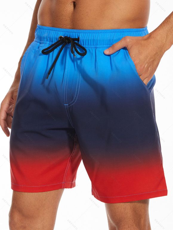 Short de plage ombré pour homme avec cordon de serrage et poche intérieure, taille élastique - multicolor A XXL