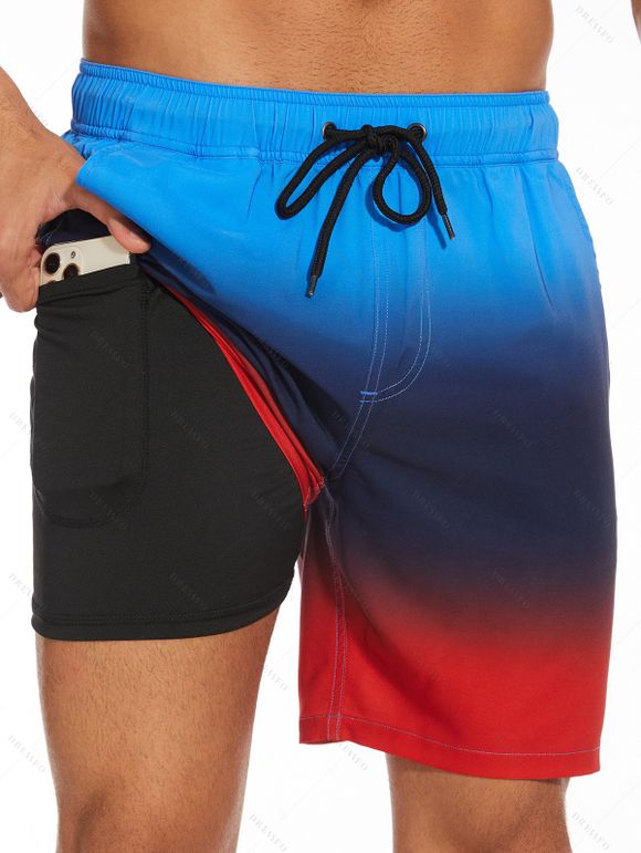 Short de plage ombré pour homme avec cordon de serrage et poche intérieure, taille élastique - multicolor A XXL