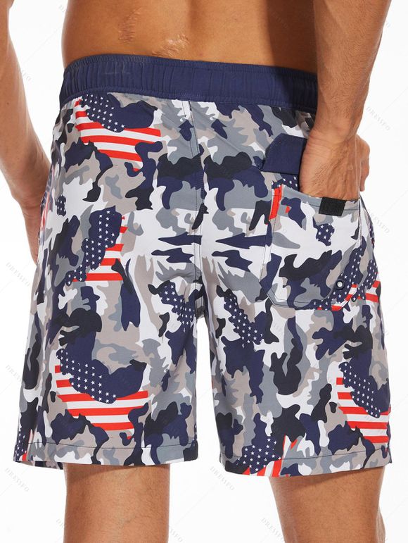 Short de plage pour homme avec cordon de serrage et imprimé carte américaine, poche intérieure, taille élastique - multicolor A XXXL