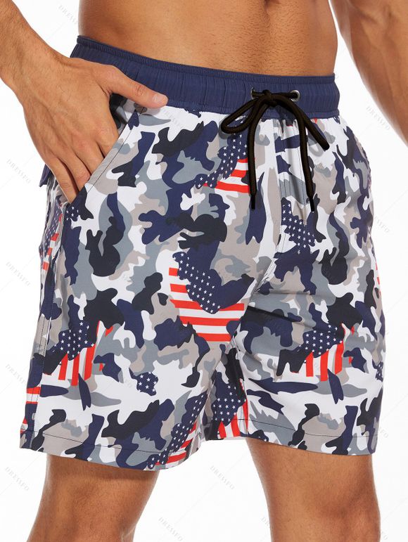 Short de plage pour homme avec cordon de serrage et imprimé carte américaine, poche intérieure, taille élastique - multicolor A XXXL