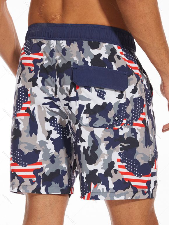 Short de plage pour homme avec cordon de serrage et imprimé carte américaine, poche intérieure, taille élastique - multicolor A XXXL