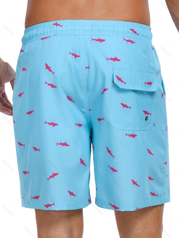 Short de plage à cordon de serrage pour homme, motif poisson, poche intérieure, taille élastique, short de bain - Bleu XXXL