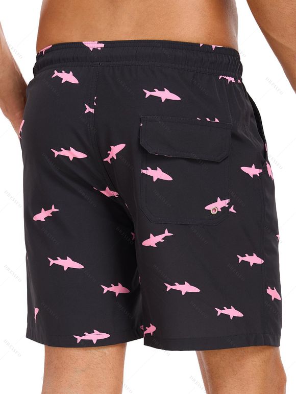 Short de plage à cordon de serrage pour homme, motif poisson, poche intérieure, taille élastique, short de bain - Noir S