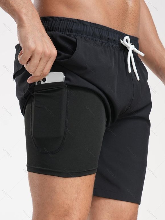 Short de plage uni pour homme avec cordon de serrage et poche intérieure, taille élastique - café XXXL | US 14