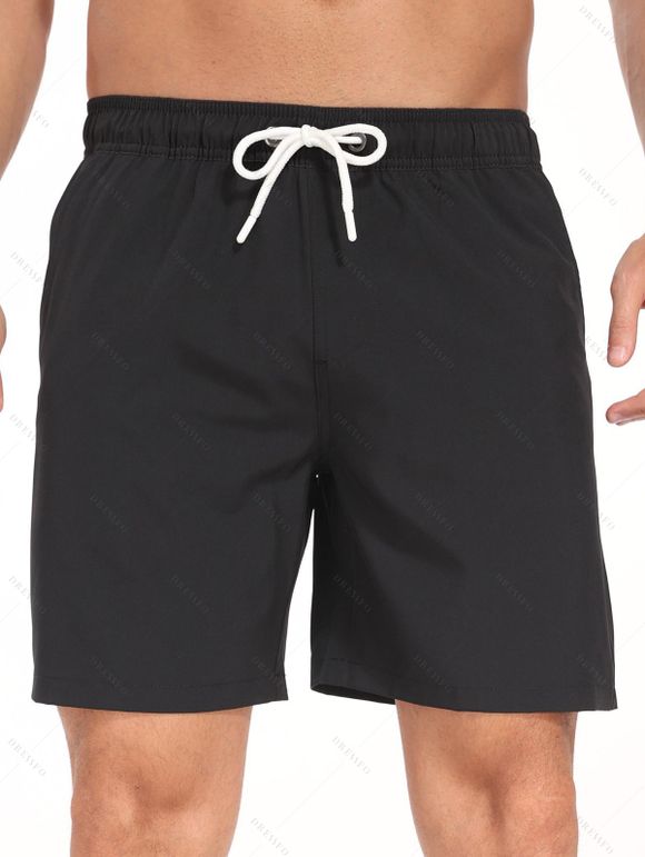Short de plage uni pour homme avec cordon de serrage et poche intérieure, taille élastique - Noir S