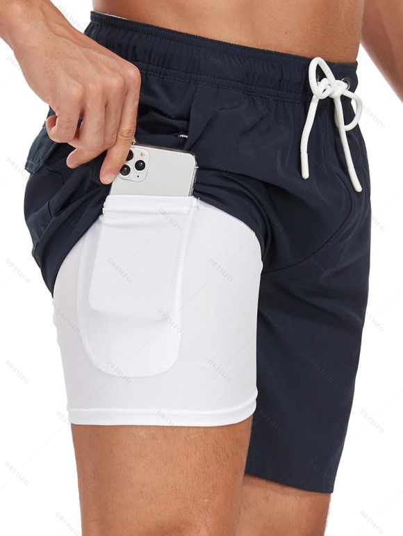 Short de plage uni pour homme avec cordon de serrage, poche intérieure et taille élastique - Bleu profond XXXL | US 14