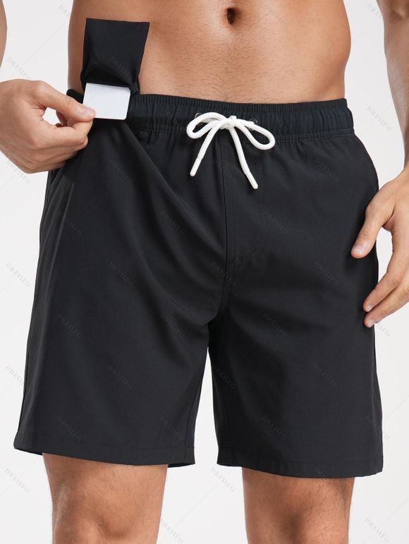 Short de plage uni pour homme avec cordon de serrage et poche intérieure, taille élastique - Noir S