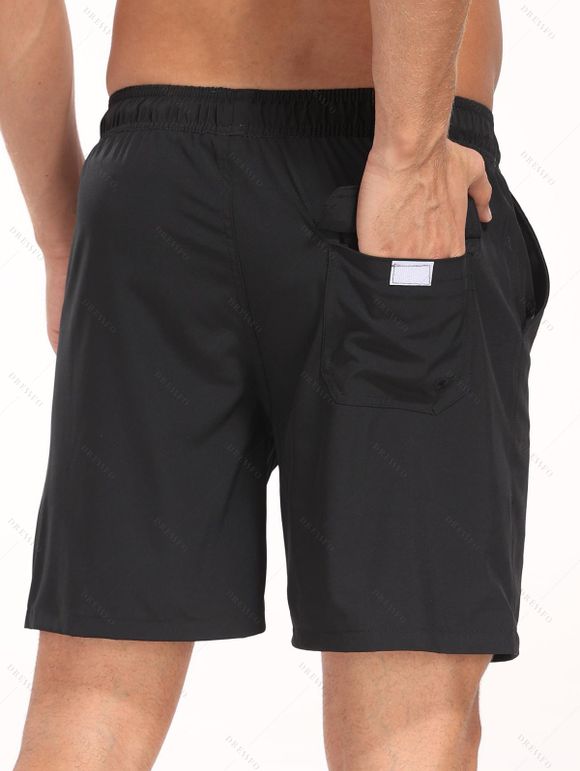 Short de plage uni pour homme avec cordon de serrage et poche intérieure, taille élastique - Noir S