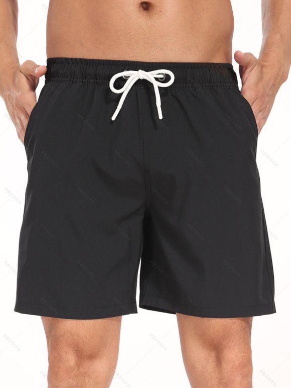 Short de plage uni pour homme avec cordon de serrage et poche intérieure, taille élastique - Noir S