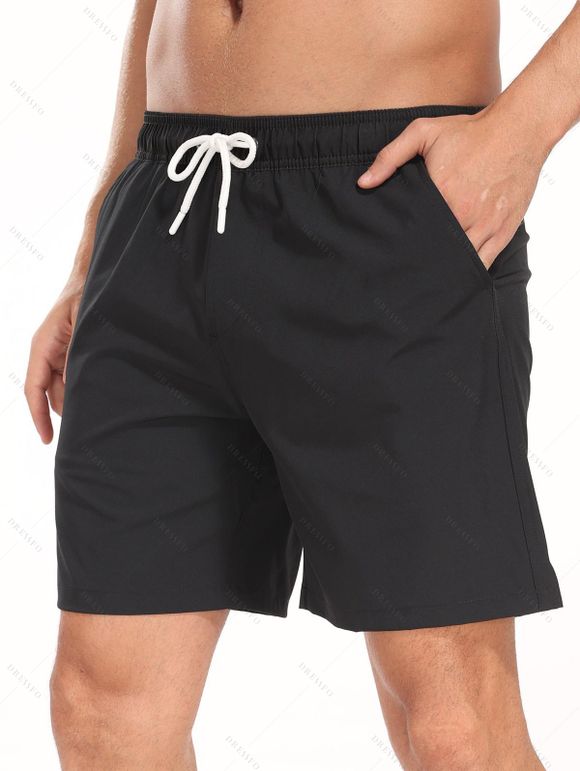 Short de plage uni pour homme avec cordon de serrage et poche intérieure, taille élastique - Noir S