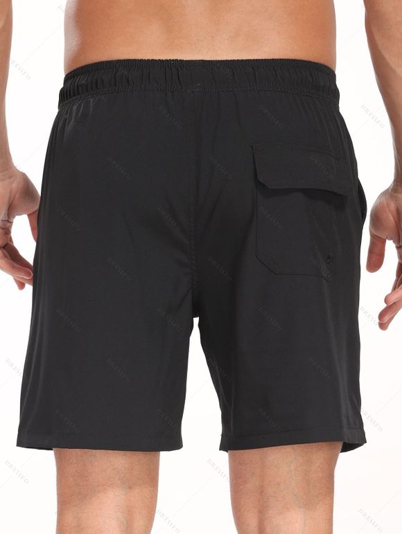 Short de plage uni pour homme avec cordon de serrage et poche intérieure, taille élastique - Noir S