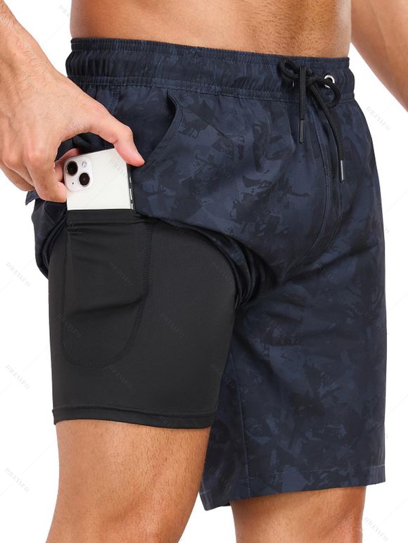 Short de plage imprimé pour homme avec cordon de serrage et poche intérieure, taille élastique - Noir XXXL | US 14