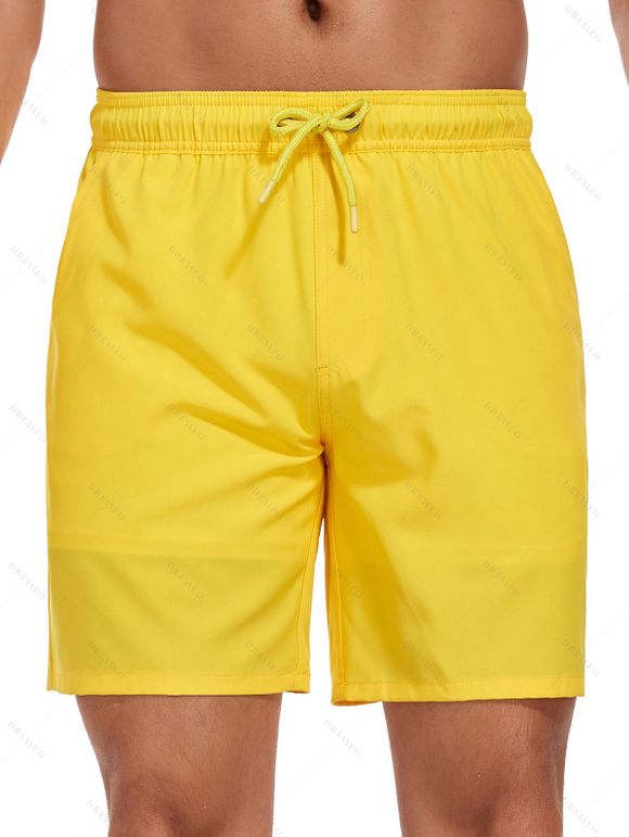 Short de plage uni pour homme avec cordon de serrage, poche intérieure et taille élastique - Jaune XXL