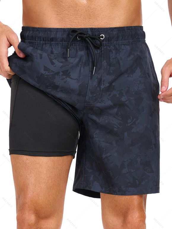 Short de plage imprimé pour homme avec cordon de serrage et poche intérieure, taille élastique - Noir XL