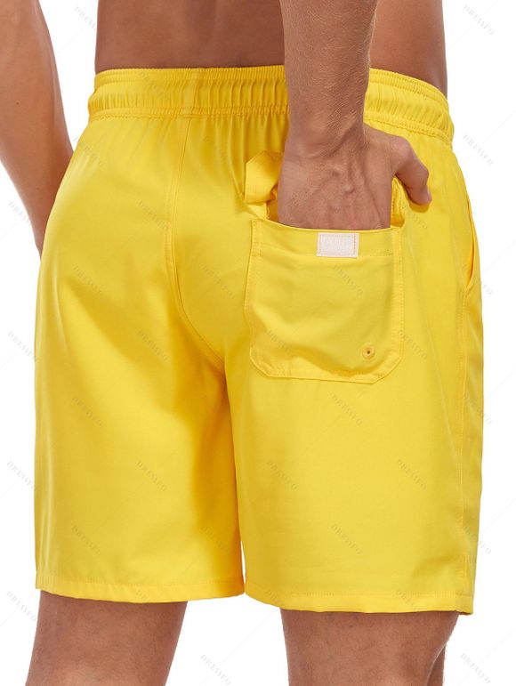 Short de plage uni pour homme avec cordon de serrage, poche intérieure et taille élastique - Jaune XXL