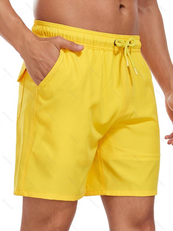 Short de plage uni pour homme avec cordon de serrage, poche intérieure et taille élastique - Jaune XXL