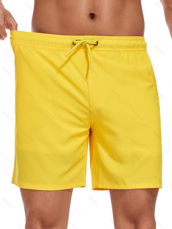 Short de plage uni pour homme avec cordon de serrage, poche intérieure et taille élastique - Jaune XXL