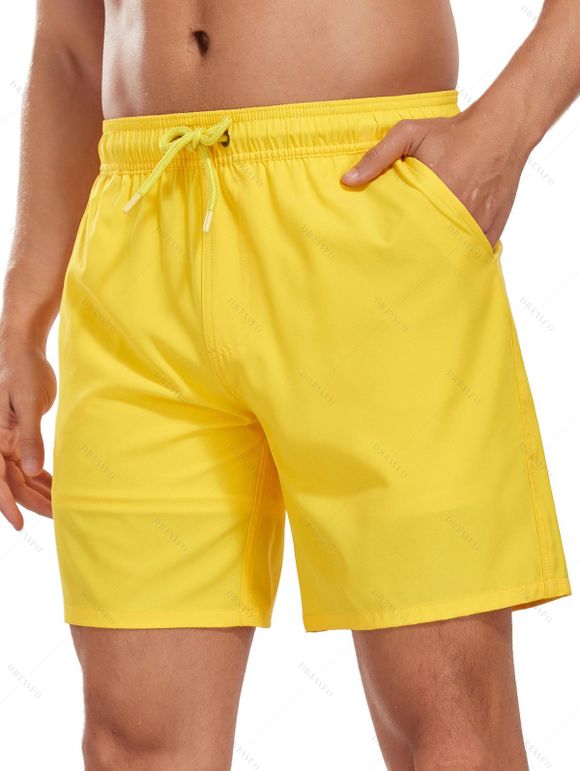Short de plage uni pour homme avec cordon de serrage, poche intérieure et taille élastique - Jaune XXL