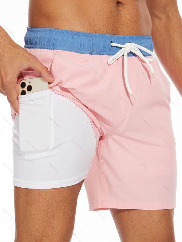 Short de plage pour homme avec cordon de serrage et poche intérieure, taille élastique - Rose clair XXXL | US 14