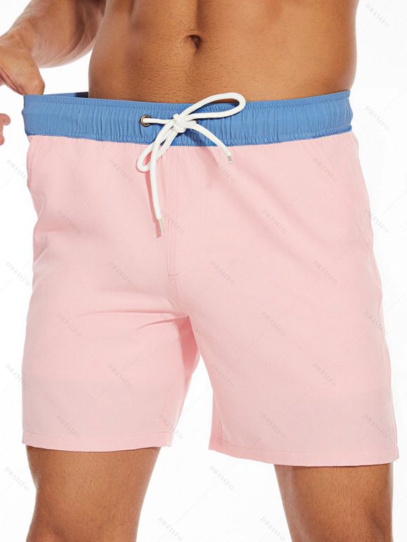 Short de plage pour homme avec cordon de serrage et poche intérieure, taille élastique - Rose clair XXXL