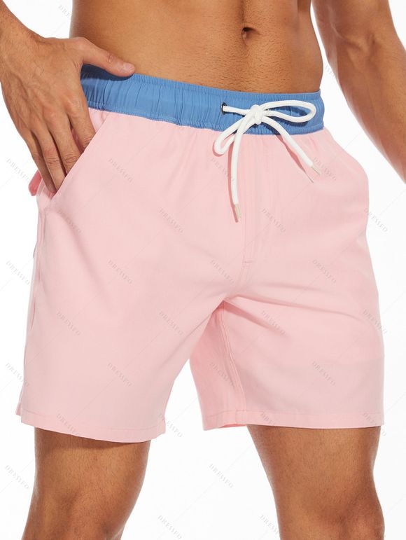 Short de plage pour homme avec cordon de serrage et poche intérieure, taille élastique - Rose clair XXXL