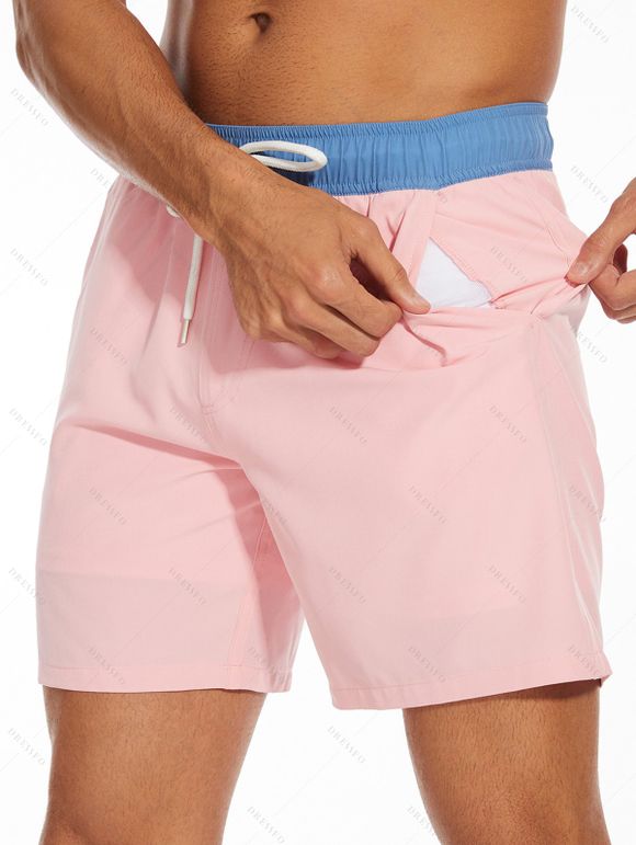 Short de plage pour homme avec cordon de serrage et poche intérieure, taille élastique - Rose clair XXXL