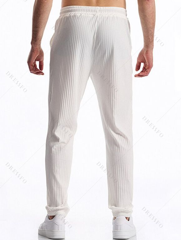 Pantalon texturé uni pour homme, poches à cordon de serrage, taille élastique, décontracté, long - Blanc M