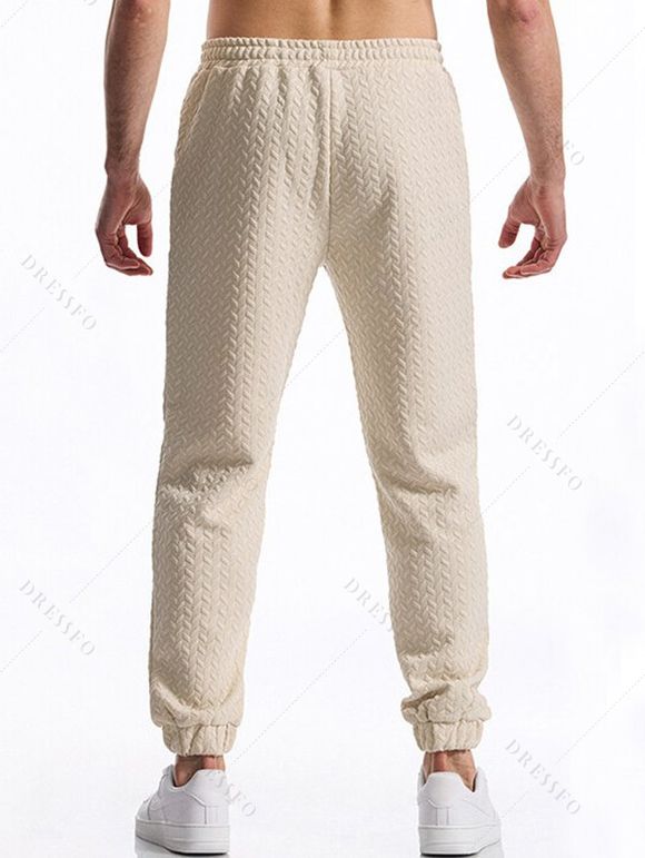 Pantalon décontracté à taille élastique et cordon de serrage pour homme, couleur unie, texturé, noué à la cheville - café lumière XXXL
