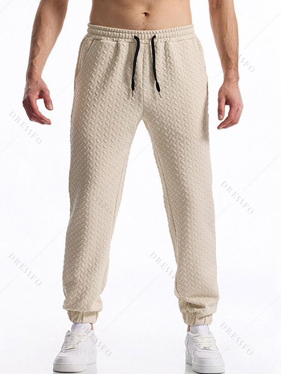 Pantalon décontracté à taille élastique et cordon de serrage pour homme, couleur unie, texturé, noué à la cheville - café lumière XXXL