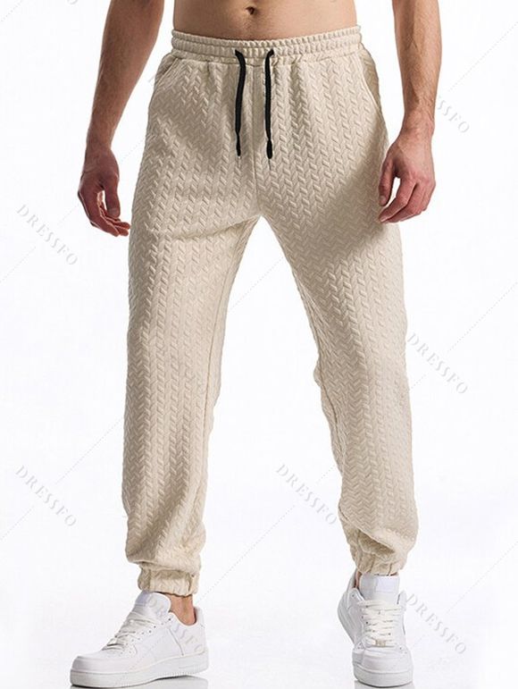Pantalon décontracté à taille élastique et cordon de serrage pour homme, couleur unie, texturé, noué à la cheville - café lumière XXXL