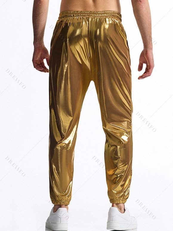 Pantalon de soirée brillant uni pour homme, noué à la cheville, avec cordon de serrage, taille élastique, pantalon long - d'or S
