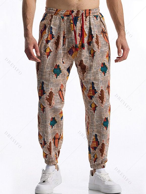 Pantalon décontracté à imprimé ethnique pour homme, avec cordon de serrage et poches, taille élastique - multicolor B XXXL